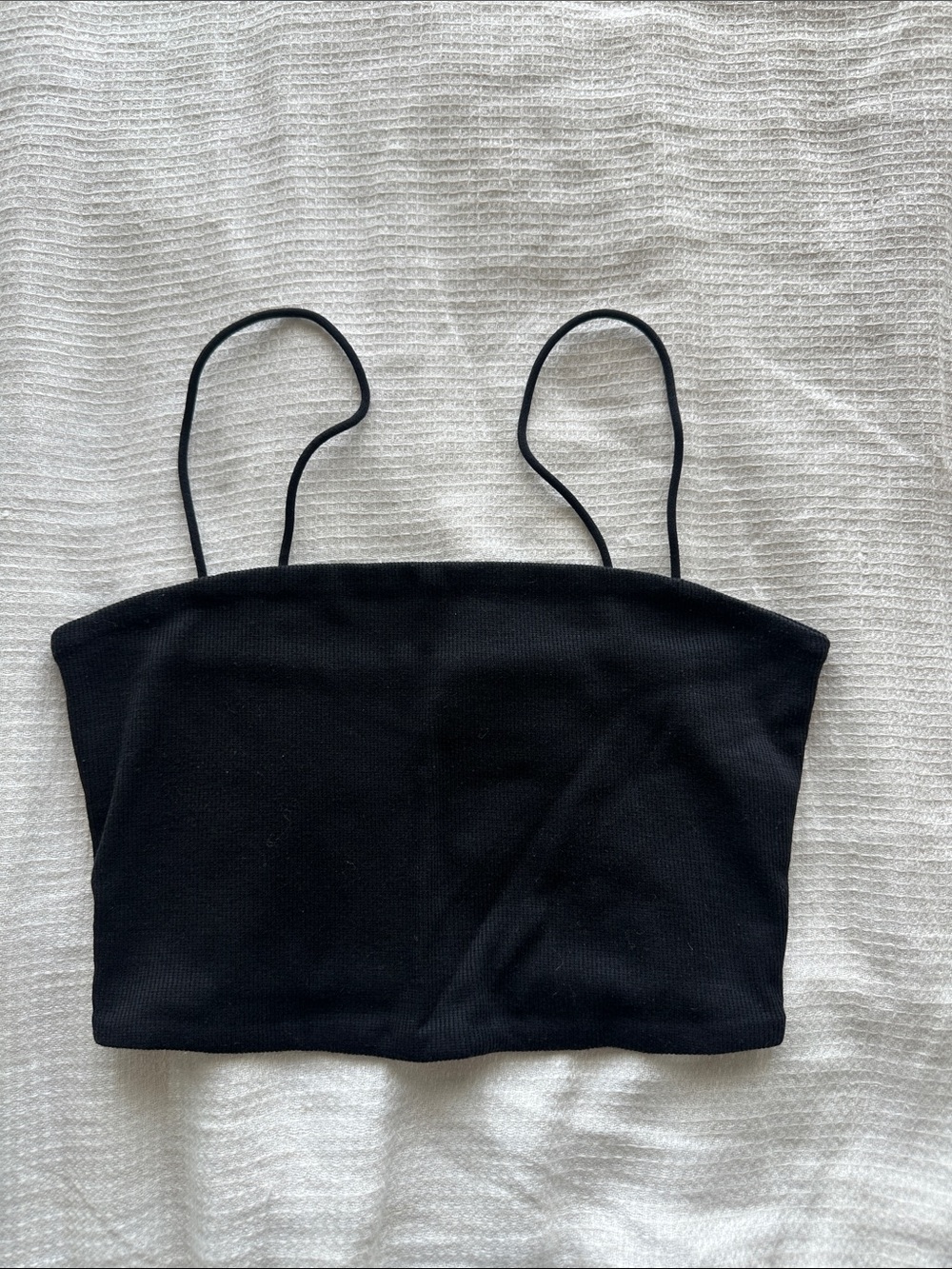 Black Ribbed Spaghetti Strap Crop Top - Women